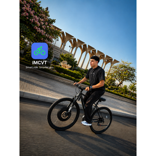 Cyclist riding bike fitted with Smart Ride Bluetooth conversion wheel