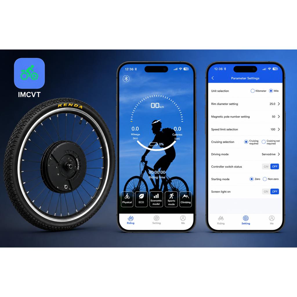 Smart Ride app riding screen and parameter settings screen