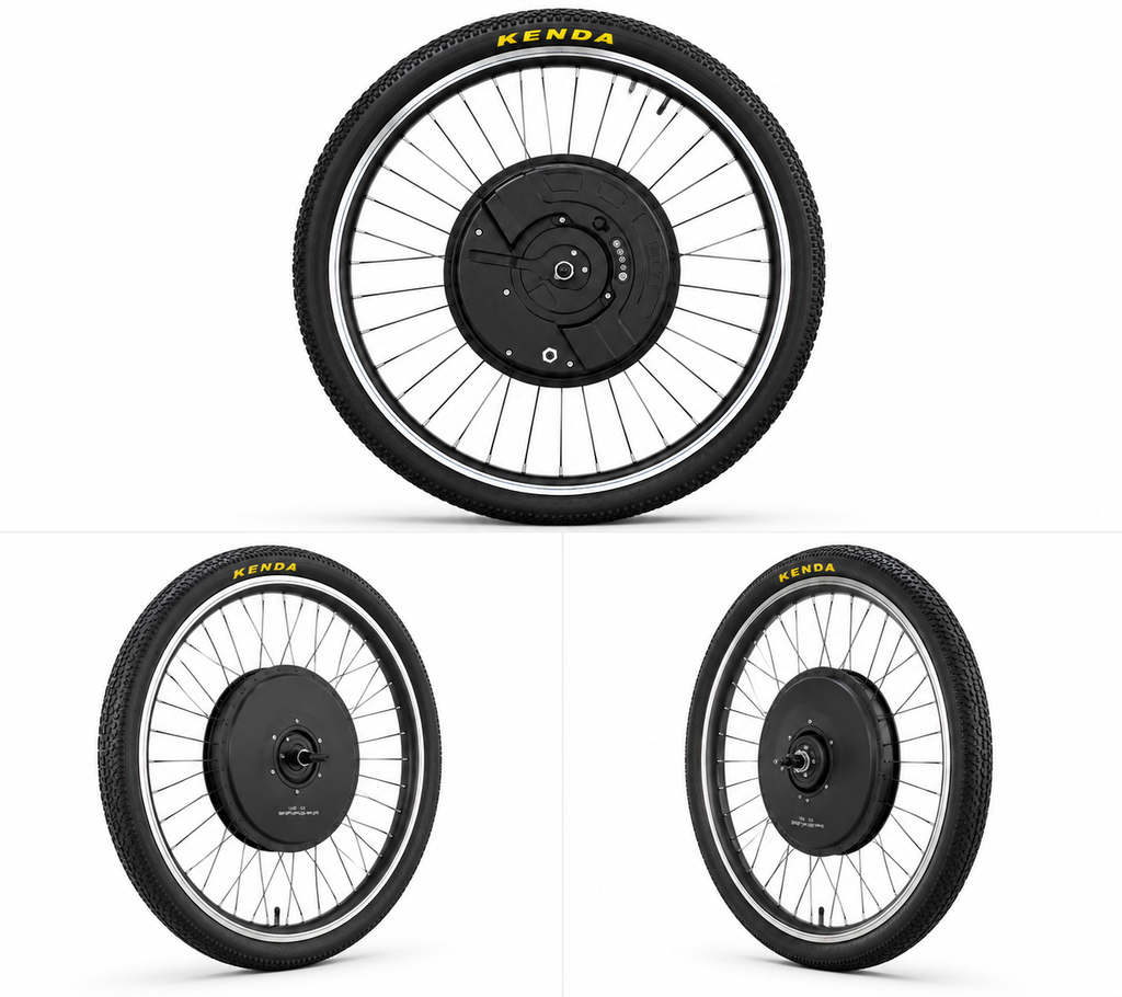 Close-up of Smart Ride conversion wheel hub motor and spokes