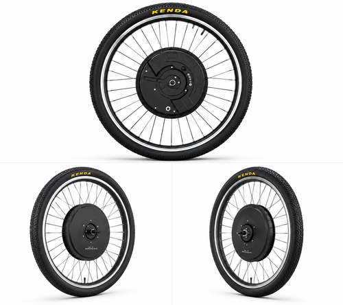 Close-up of Smart Ride conversion wheel hub motor and spokes